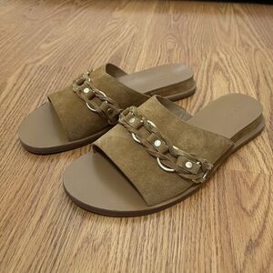 NWOB Rag & Bone Beau Suede cognac brown chain slip on sandals size 39 $328